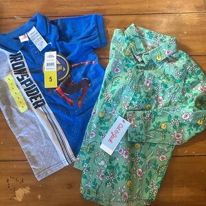 Cat & Jack Green Floral button down Shirt and Polo Avengers Spider-Man shirt NWT